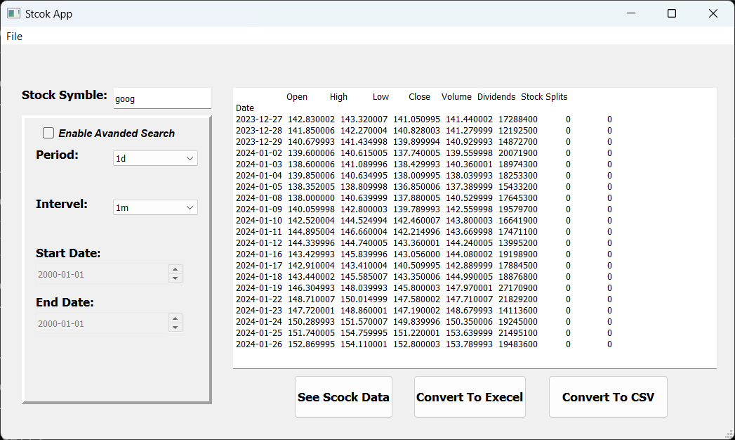 PyQT Stock App (GUI)